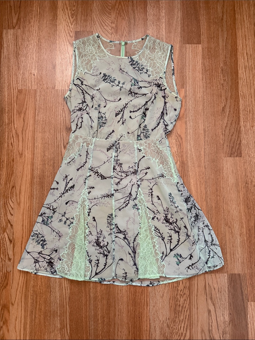 BCBGMaxAzria Light Sage Floral Lace-Trim Mini Dress - Picture 9 of 12